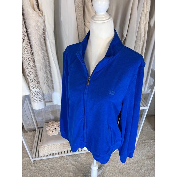 Juicy Couture Women's Sz XXL Blue Splash Classic Terry Cloth Zip Up Jacket#0138 - Picture 6 of 11